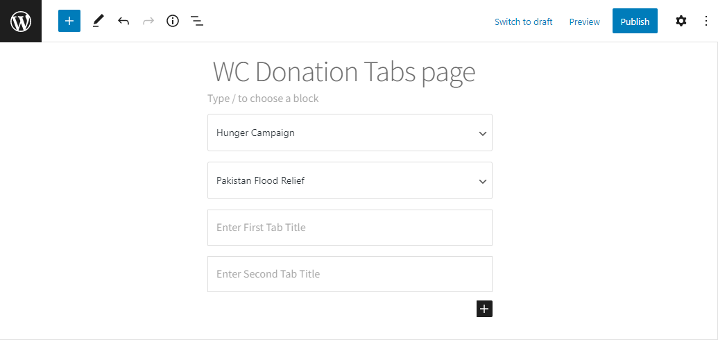Donation Tabs Page